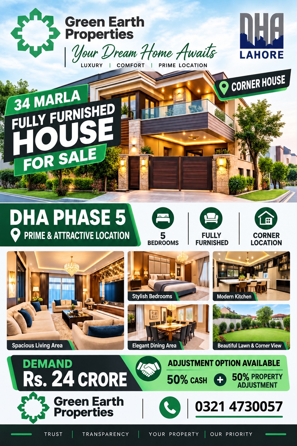 DHA Phase 5, 34 Marla, Brand-New Furnished House